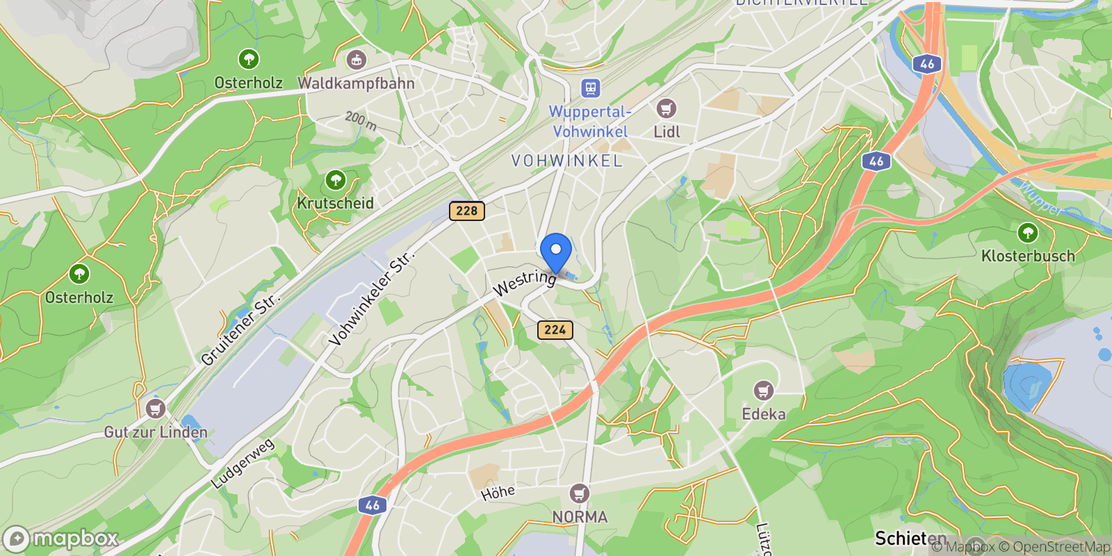 Map showing Wuppertal, North Rhine-Westphalia, Germany.
