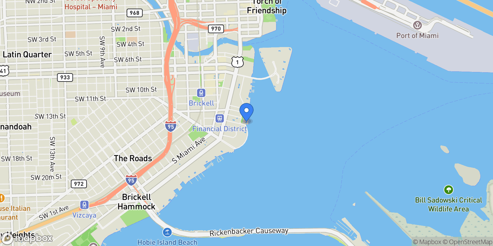 Map showing 1331 Brickell Bay Dr, Miami, Florida, United States.