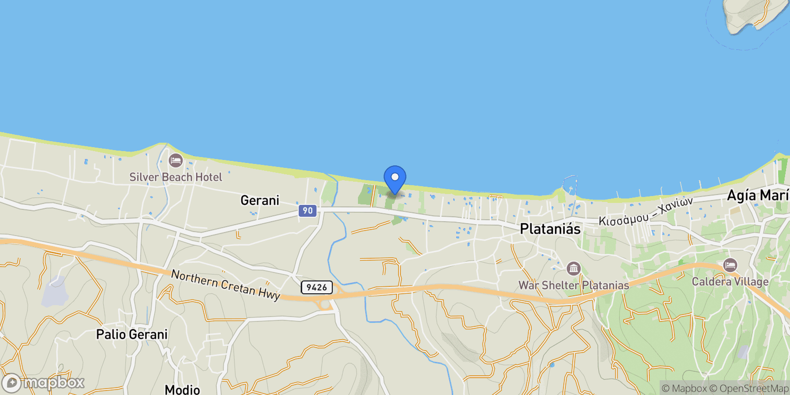 Map showing Platanias, Greece.