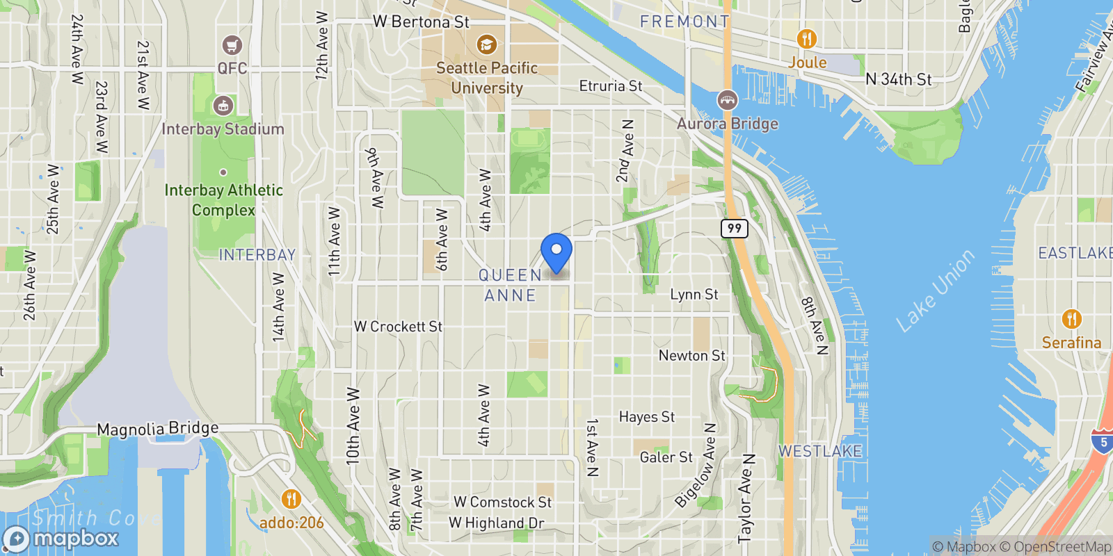 Map showing 18 W McGraw St, Seattle, WA, 98119, USA, Seattle, Washington, United States.