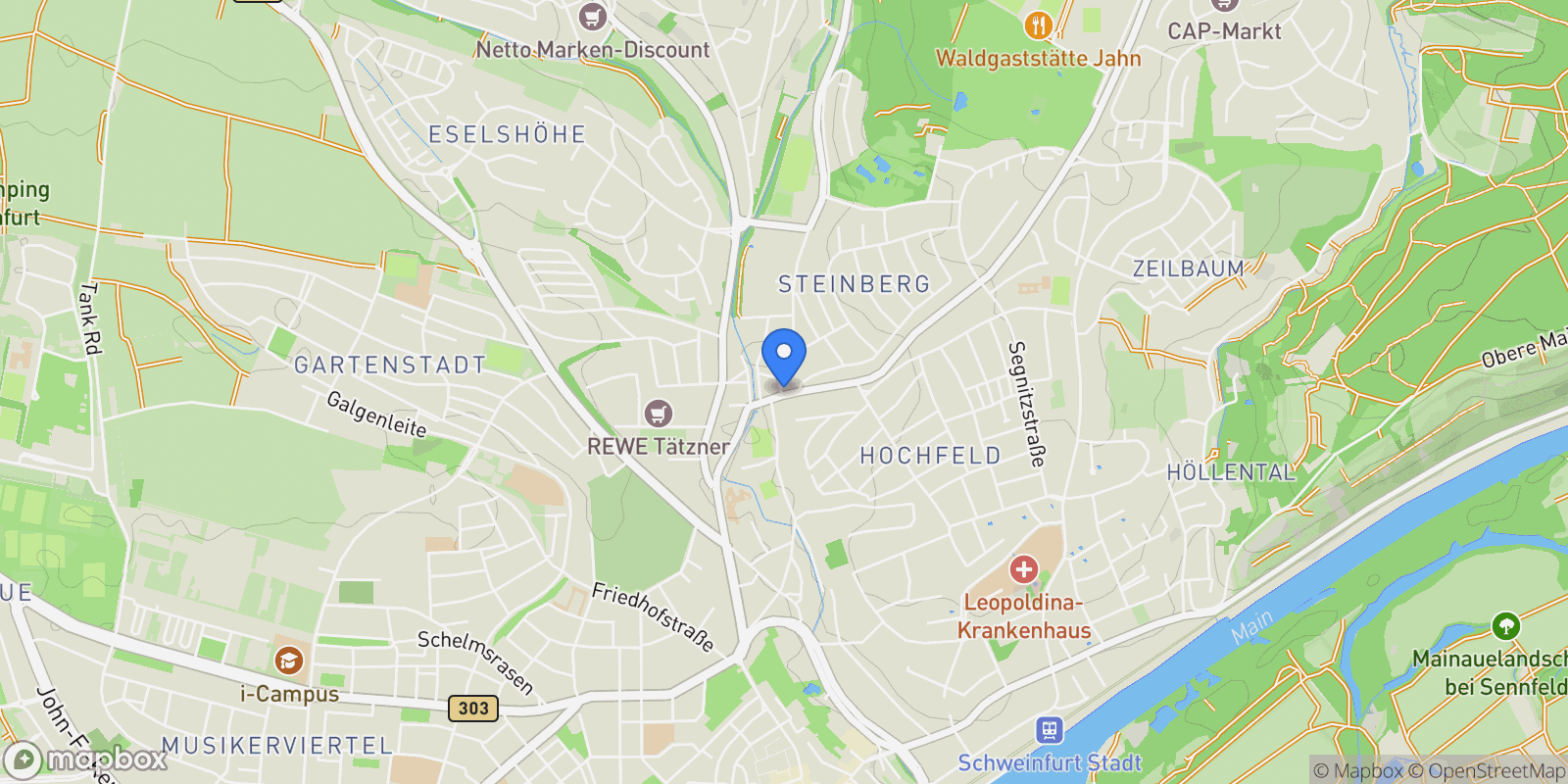 Map showing Schweinfurt, Bavaria, Germany.