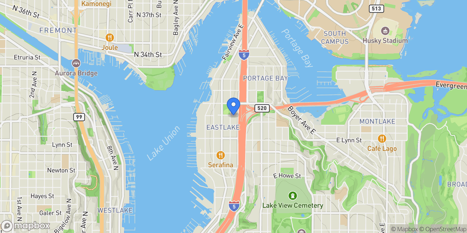 Map showing 261 E Louisa St , Seattle, WA 98102, Seattle, Washington, United States.