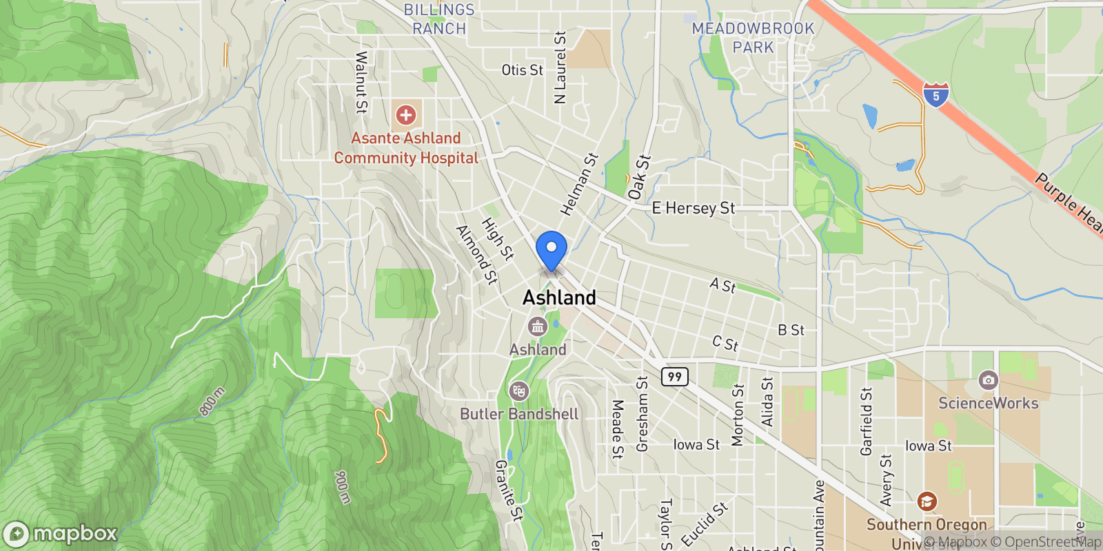 Map showing 99 Granite, Ashland, OR, 97520, USA, Ashland, Oregon, United States.