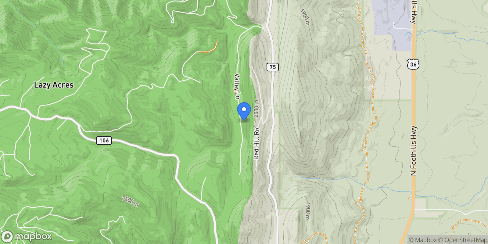Map showing 1127 Valley Lane, Boulder, Colorado, United States.