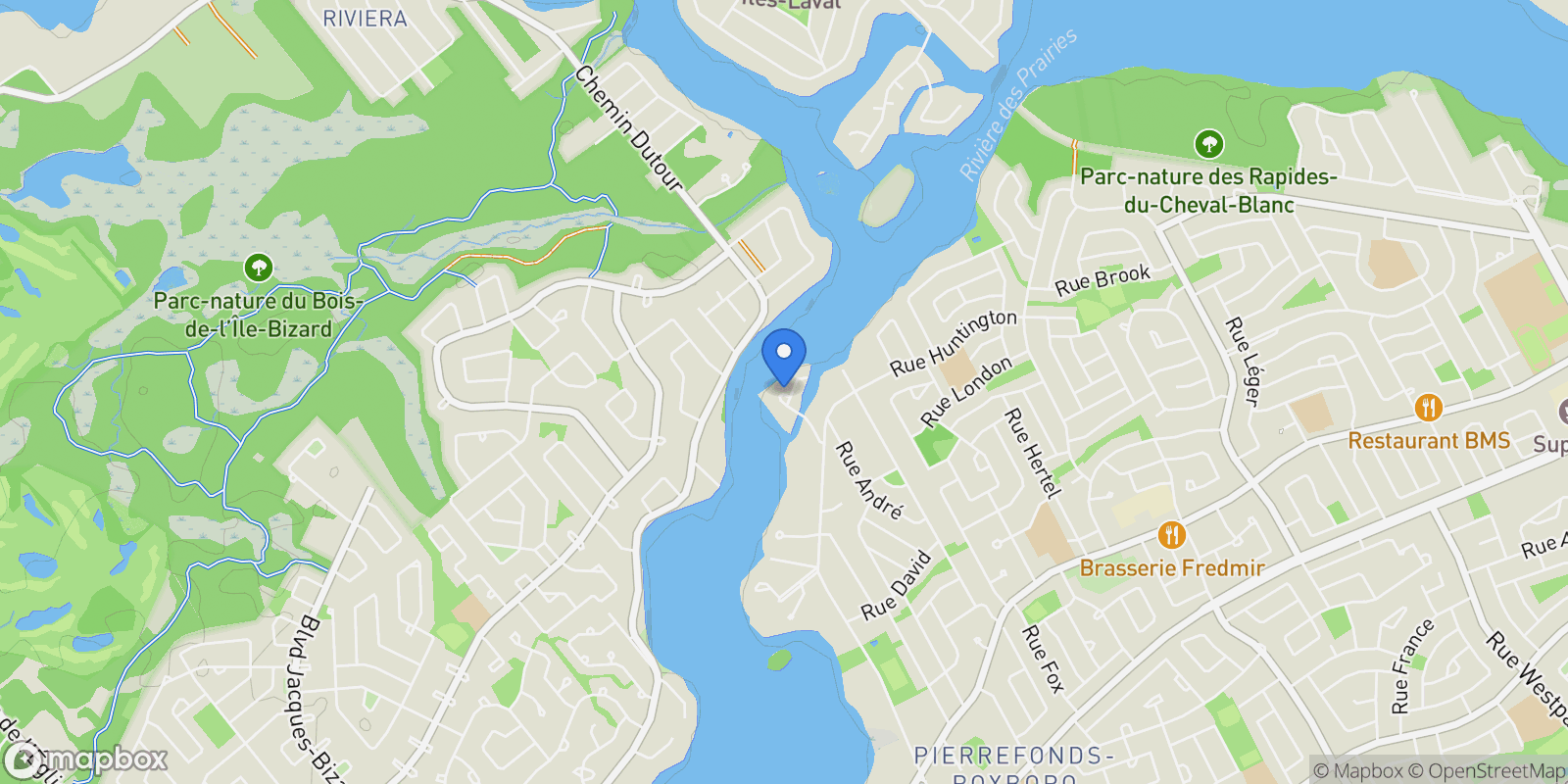 Map showing Montréal (Pierrefonds-Roxboro), QC, H8Z2W8, CANADA, Montréal, Quebec, Canada.