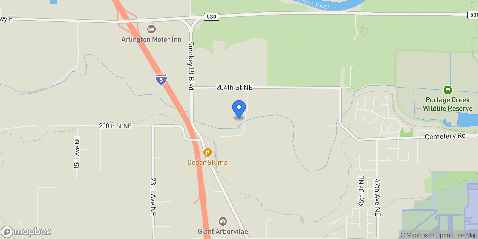 Map showing 20102 NE 33rd Avenue, Arlington, WA, 98223, USA, Arlington, Washington, United States.