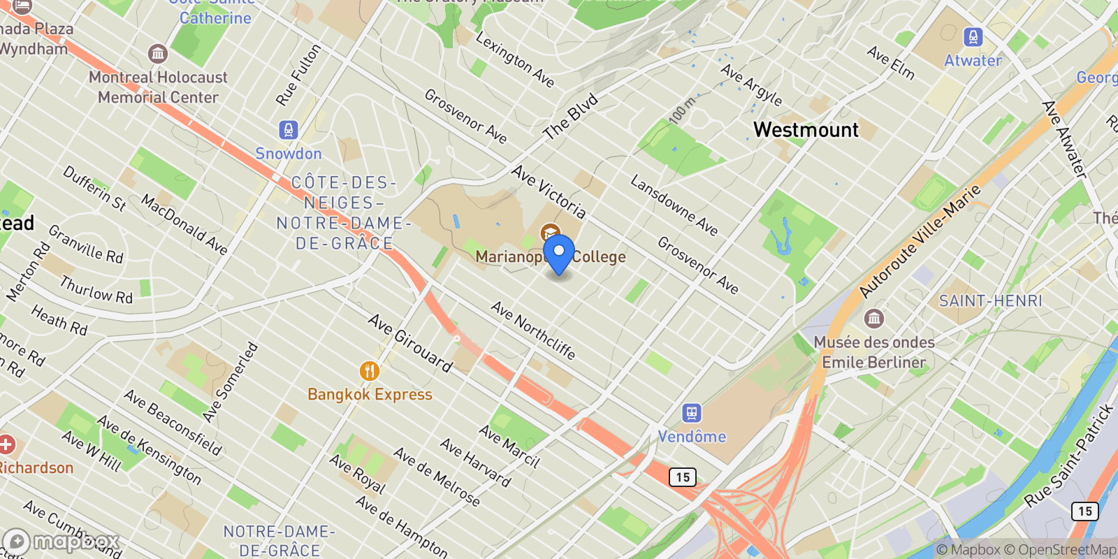 Map showing Montréal (Côte-des-Neiges/Notre-Dame-de-Grâce), QC, H4A3N8, CANADA, Montreal, Quebec, Canada.