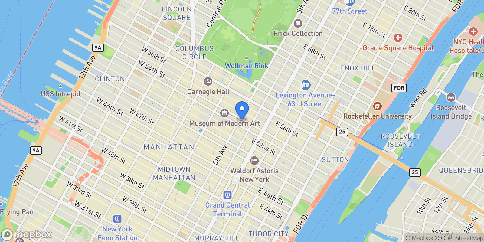 Map showing Mandarin Oriental, 685 FIFTH AVE, New York, New York, United States.