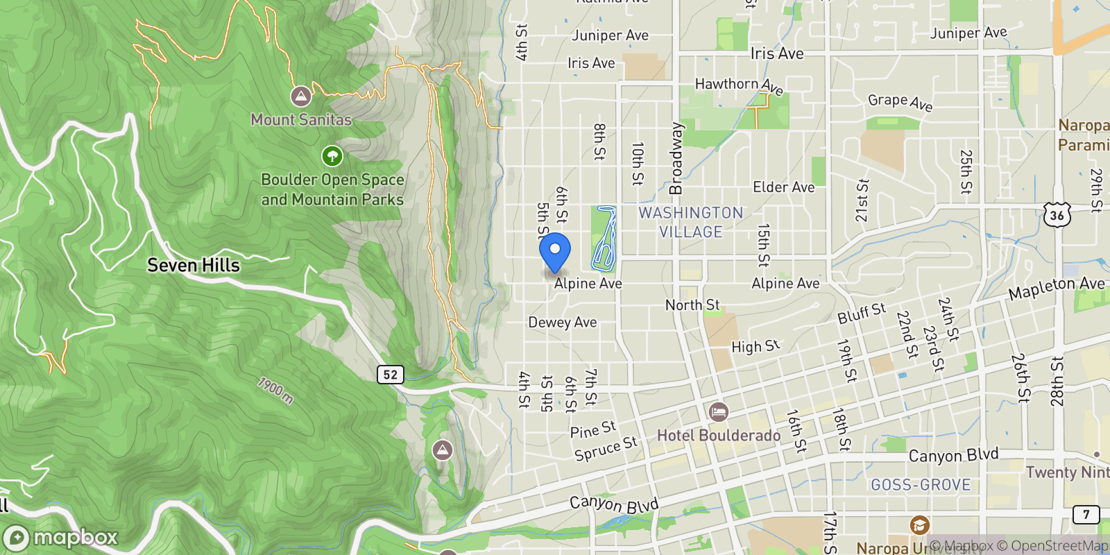 Map showing 515 Alpine Avenue, Boulder, Colorado, United States.