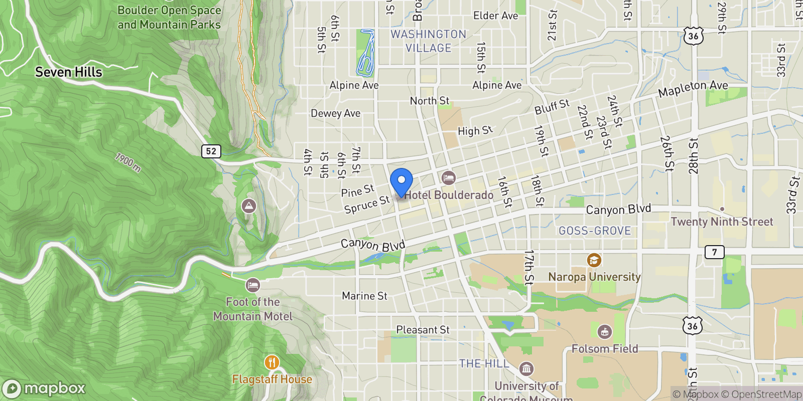 Map showing 934 Spruce Street, Boulder, Colorado, United States.