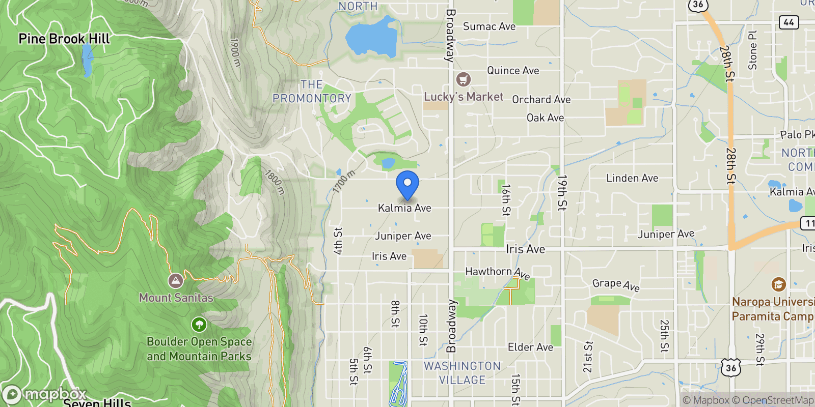Map showing 855 Kalmia Avenue, Boulder, Colorado, United States.
