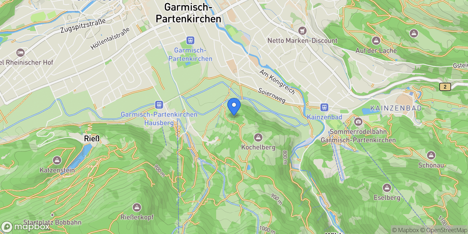 Map showing Garmisch-Partenkirchen, Bavaria, Germany.