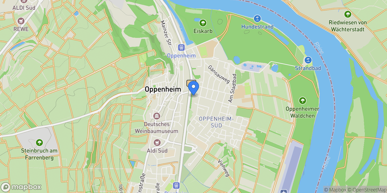 Map showing Oppenheim, Rhineland-Palatinate, Germany.