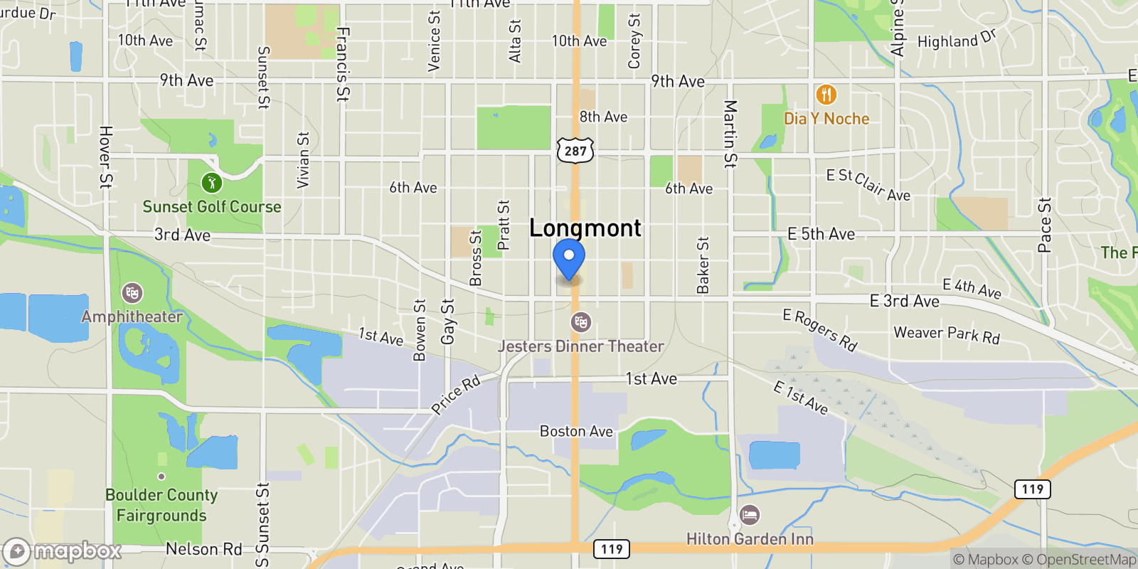 Map showing 331 Main Street, Longmont, Colorado, United States.