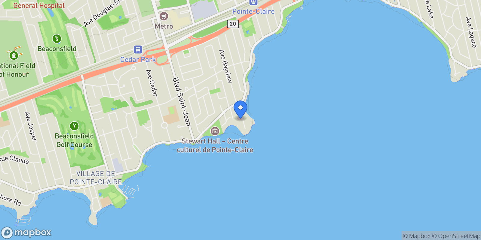 Map showing Pointe-Claire, QC, H9S5C5, CANADA, Pointe-Claire, Quebec, Canada.