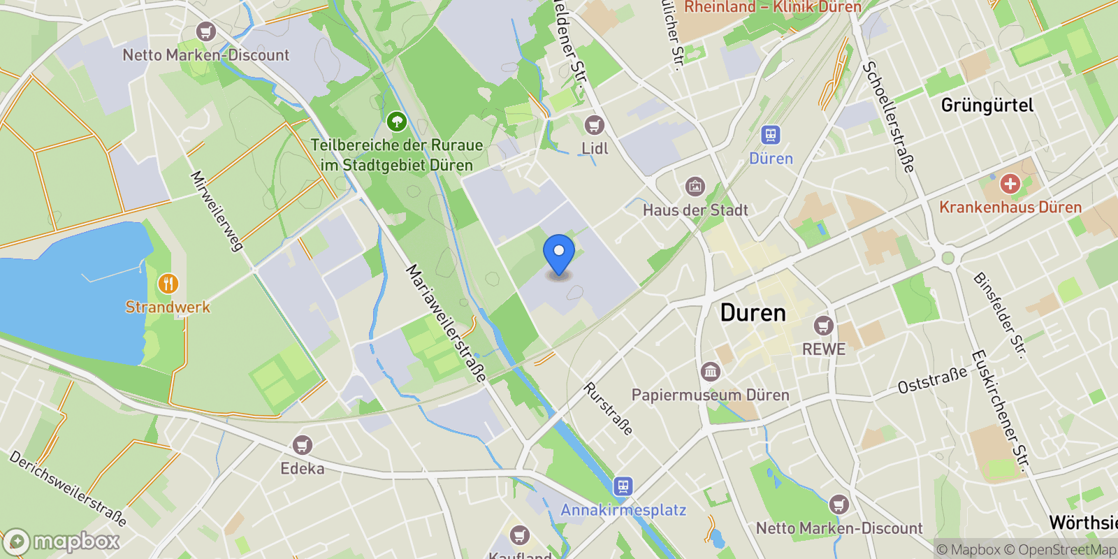 Map showing Düren, North Rhine-Westphalia, Germany.