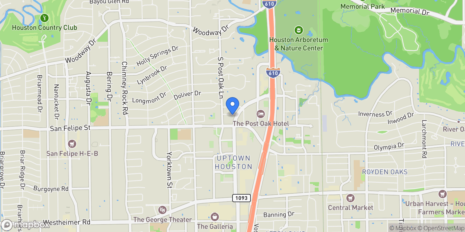 Map showing 1600 Post Oak Boulevard 802, Houston, Texas, United States.