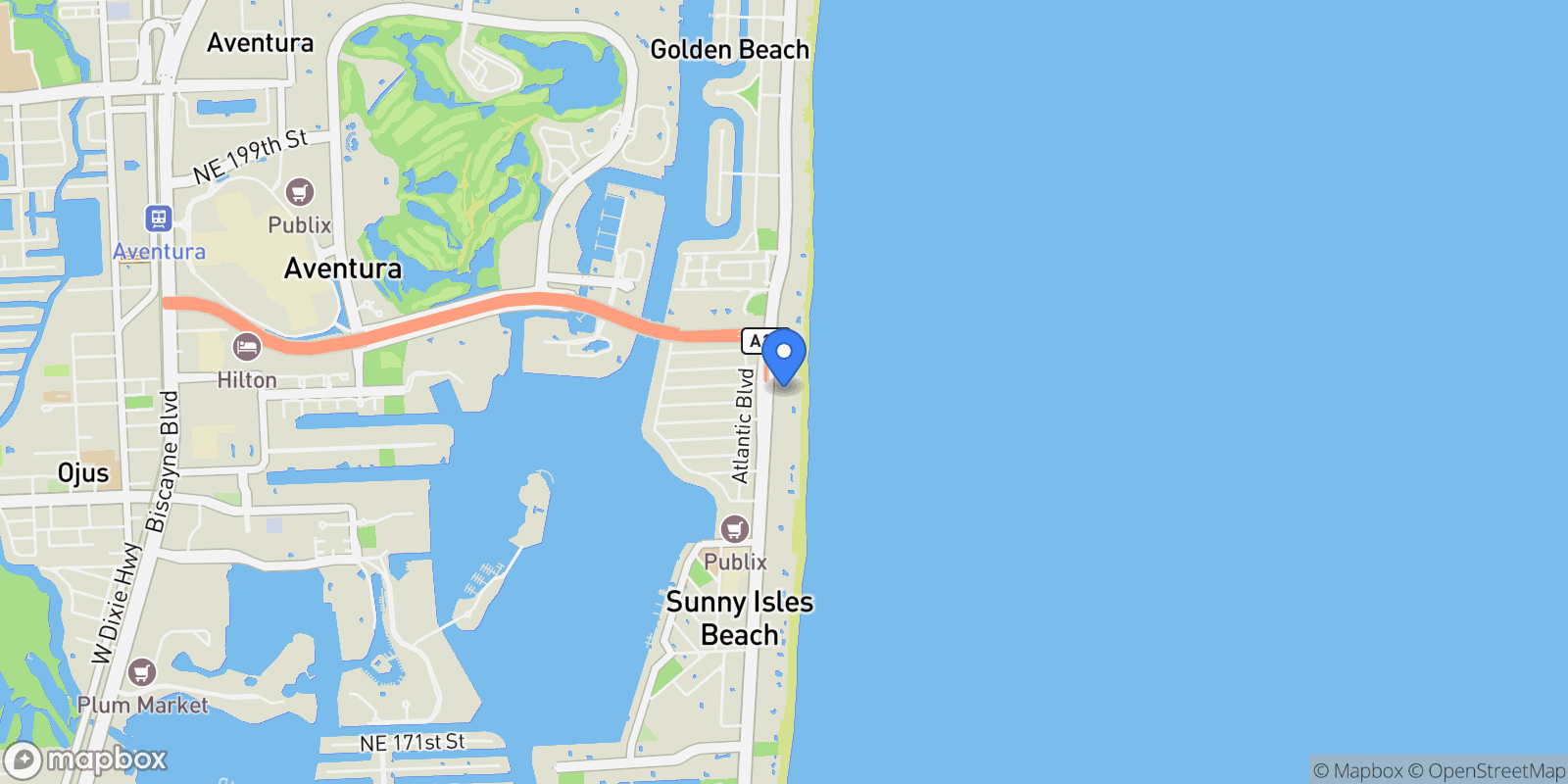 Map showing 18975 Collins Ave 1104, Golden Beach, Florida, United States.