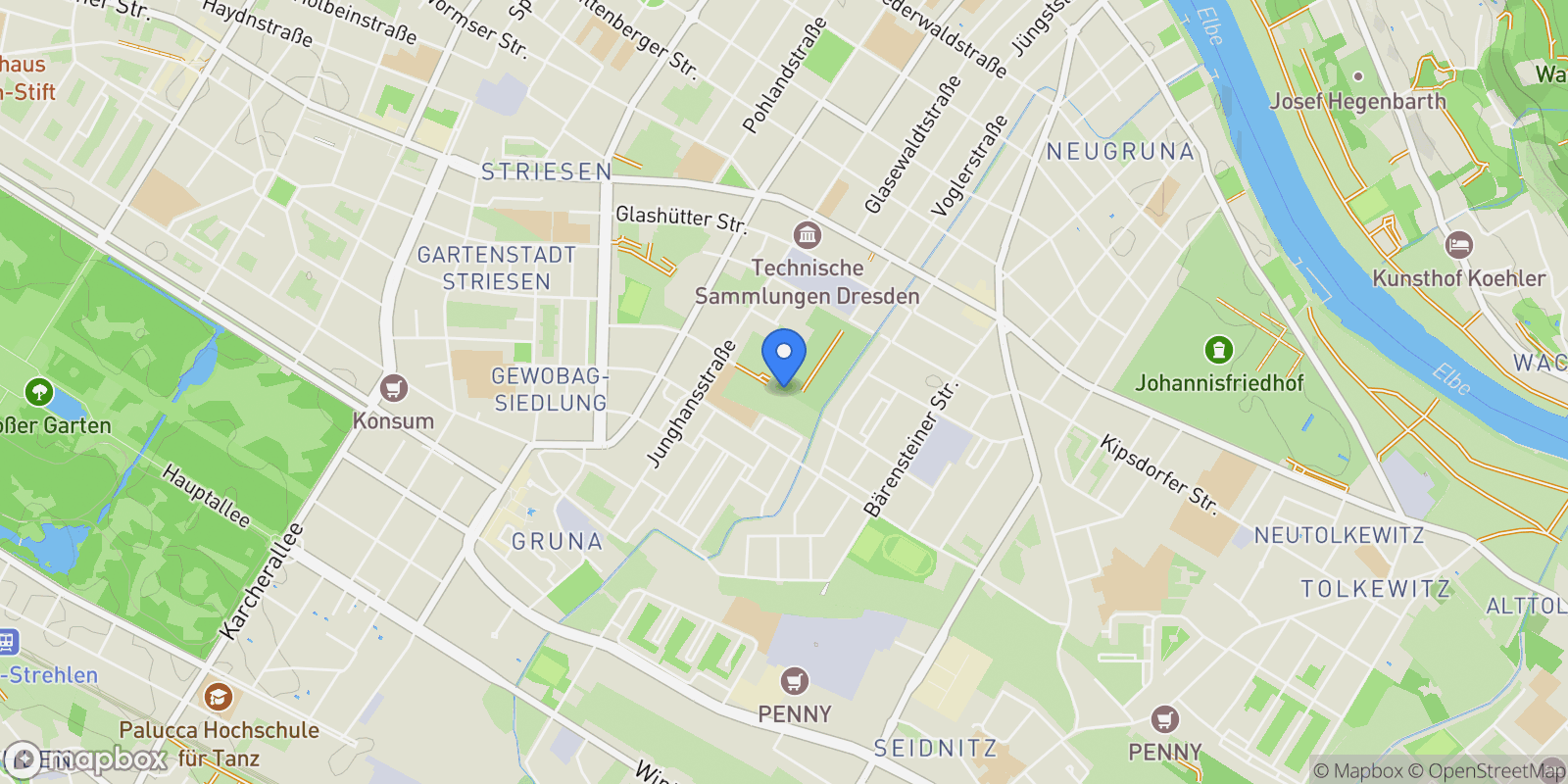 Map showing Dresden, Saxony, Germany.