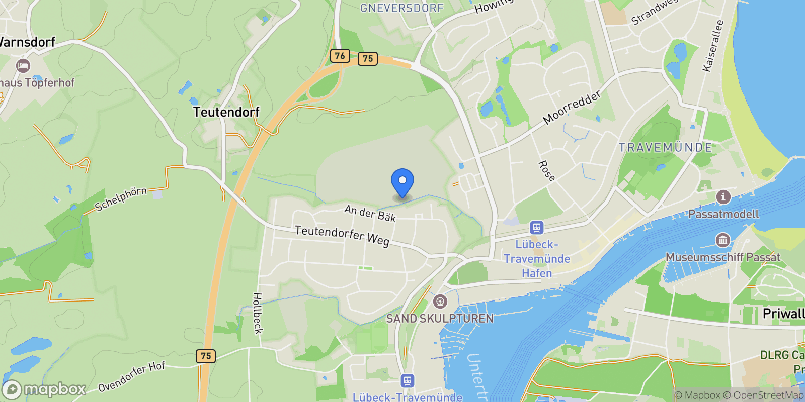Map showing Lübeck, Schleswig-Holstein, Germany.