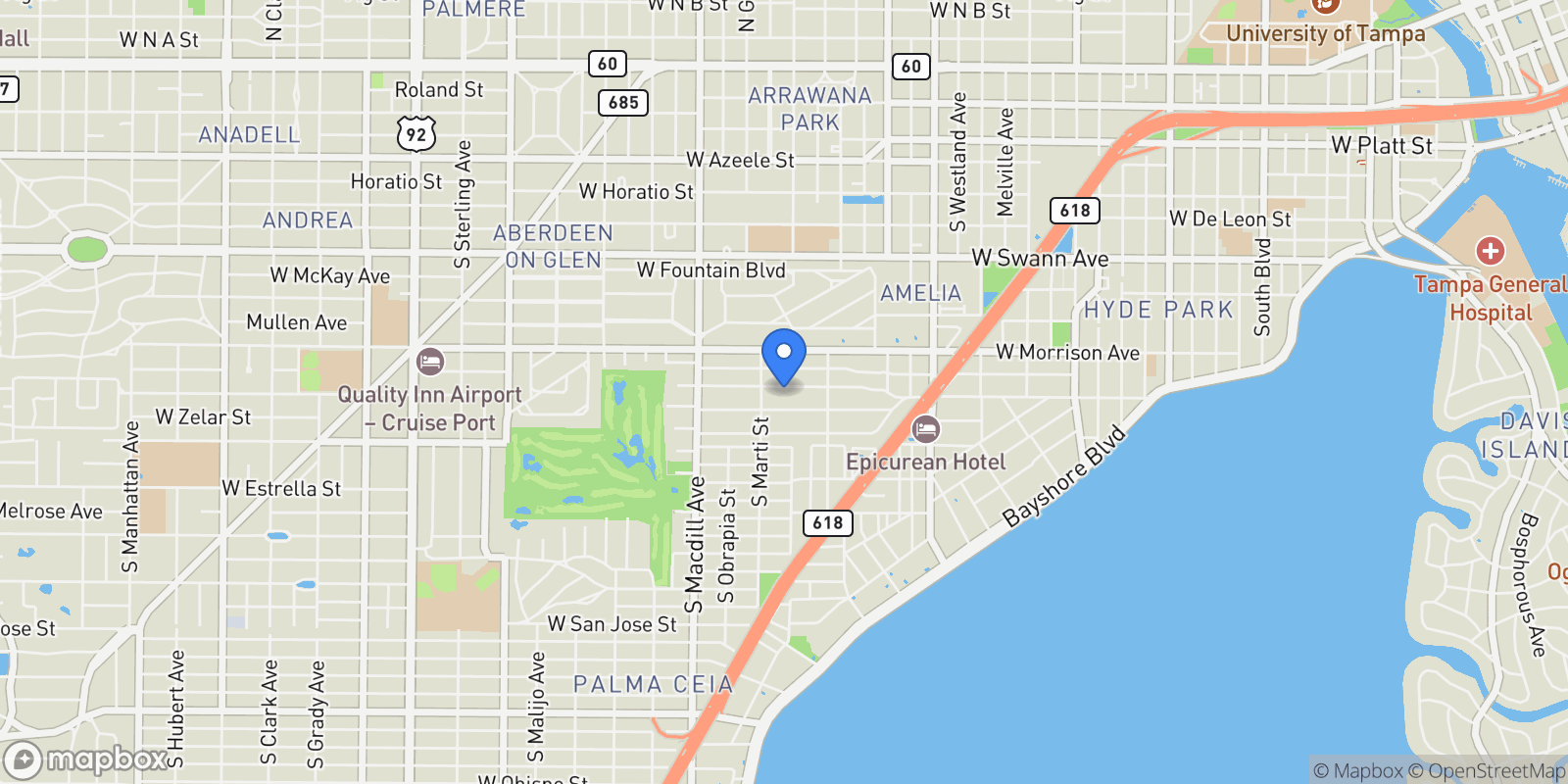 Map showing 2522 W watrous, Tampa, Florida, United States.
