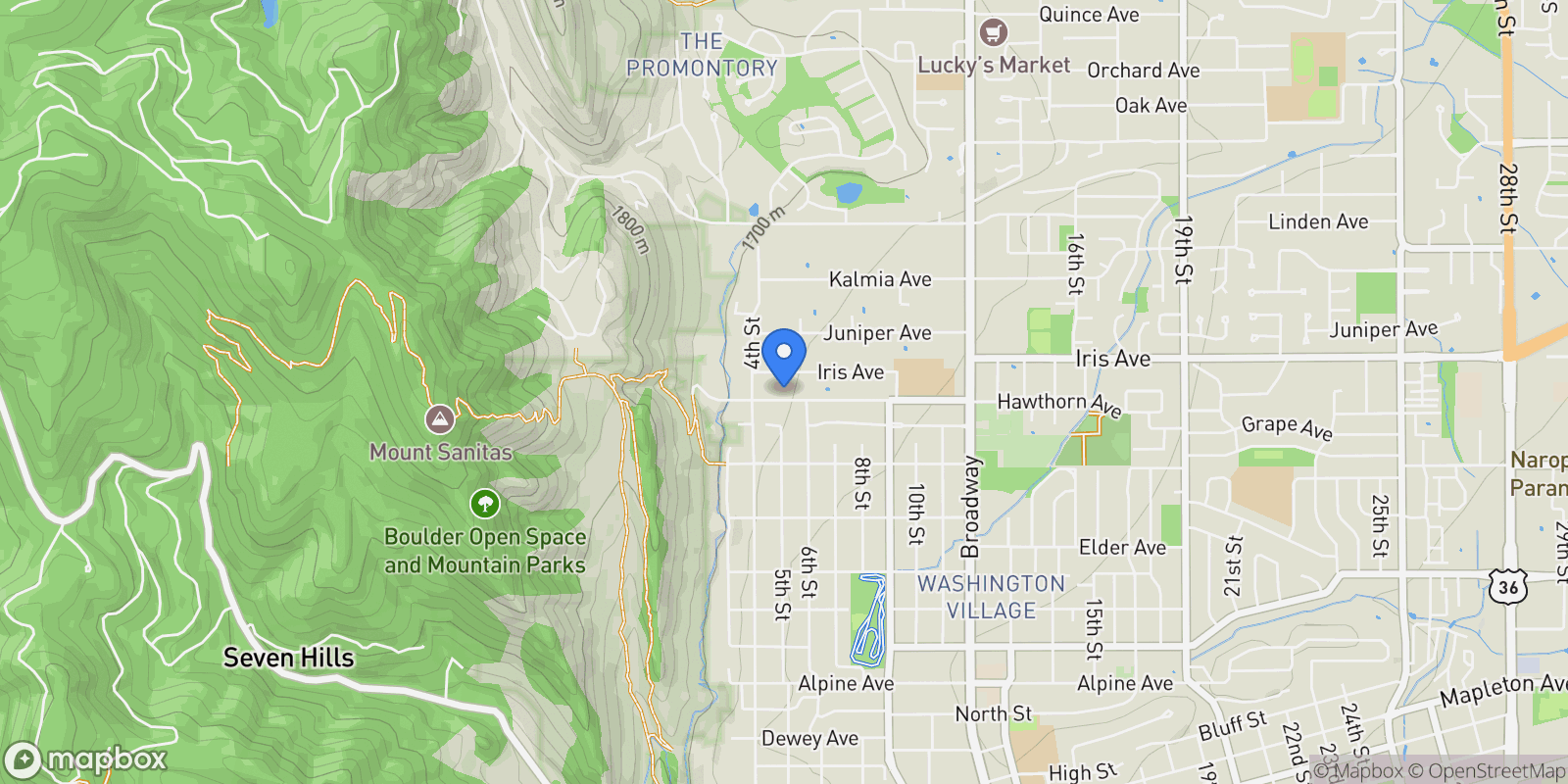 Map showing 503 Hawthorn Avenue, Boulder, Colorado, United States.