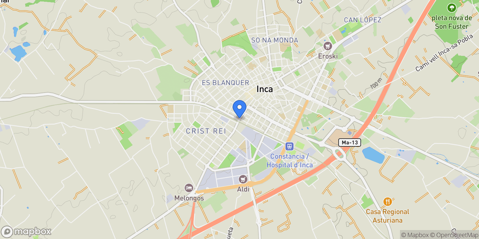 Map showing Inca, Balearic Islands, Spain.