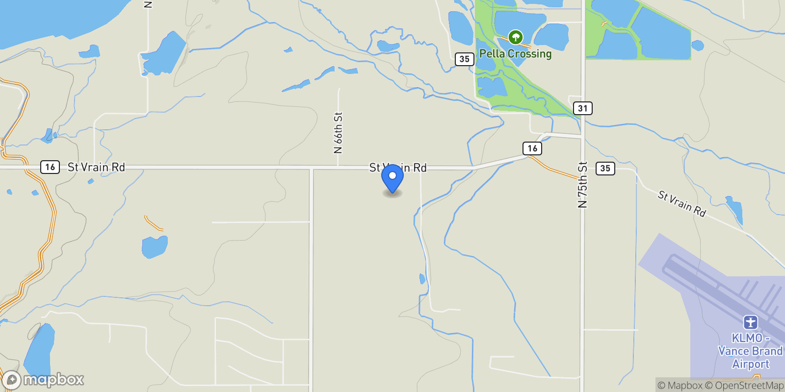 Map showing 6880 Saint Vrain Road, Longmont, Colorado, United States.