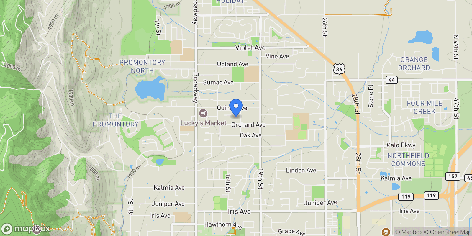 Map showing 1652 Poplar Avenue, Boulder, Colorado, United States.