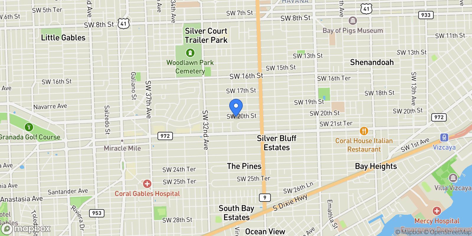 Map showing 2990 SW 20th St, Miami, Florida, United States.