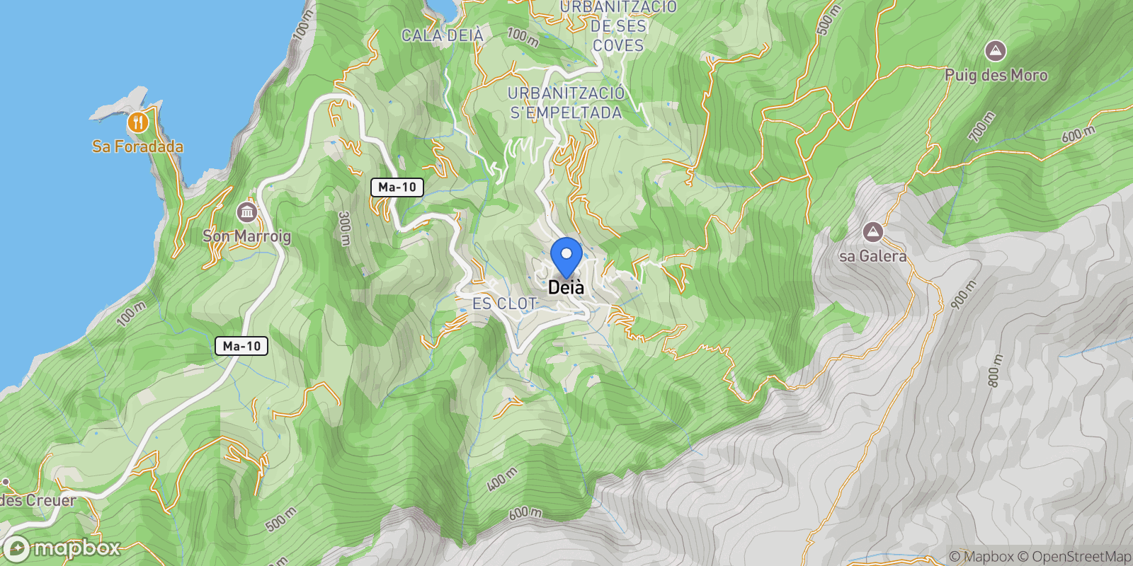 Map showing Deia, Balearic Islands, Spain.