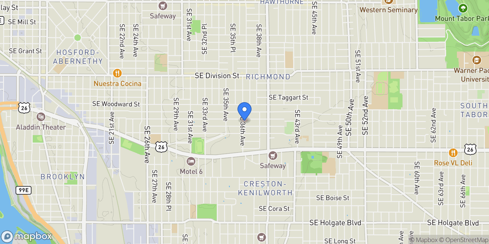 Map showing 3112 SE 36TH AVE, Portland, OR, 97202, USA, Portland, Oregon, United States.