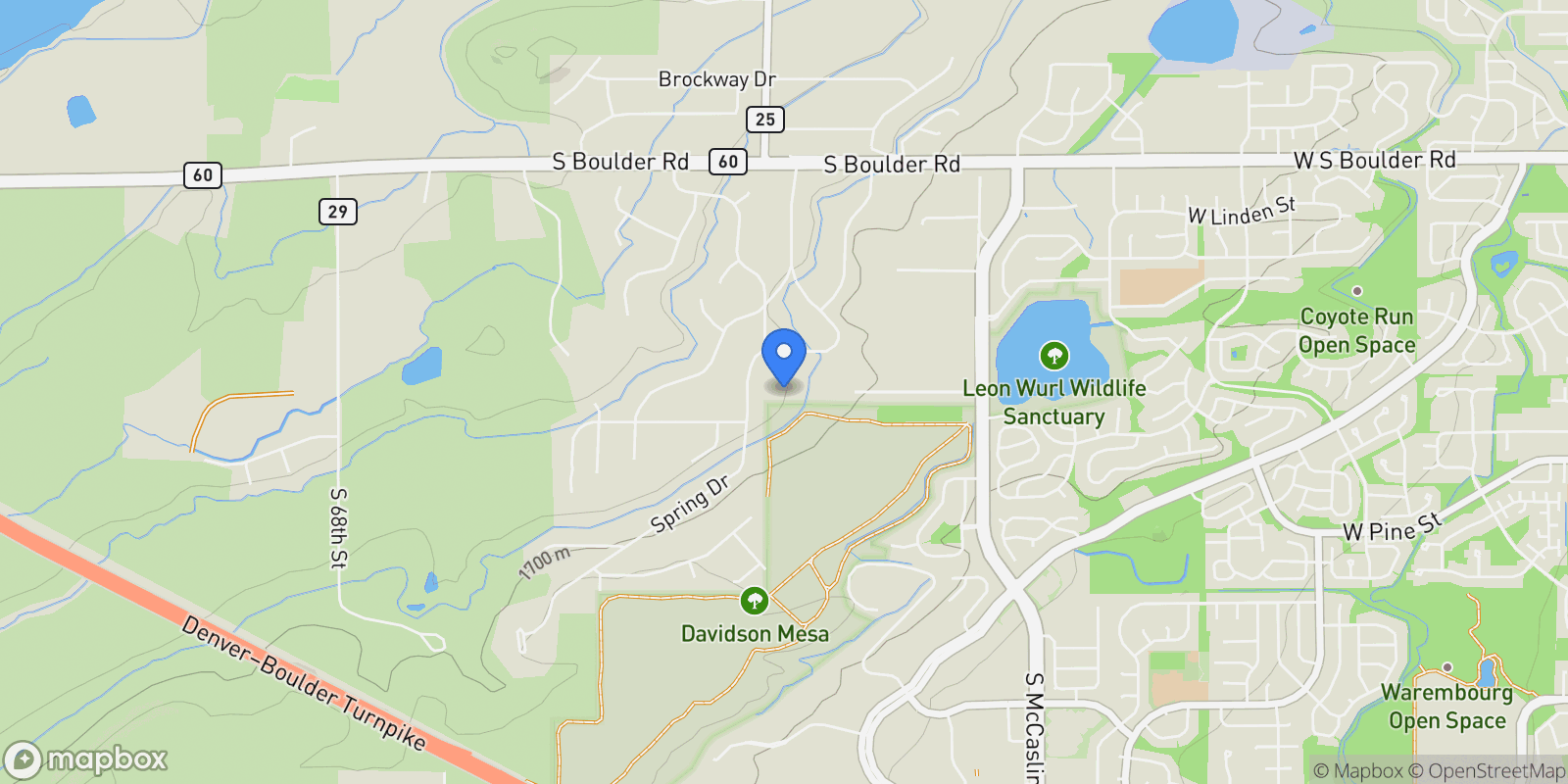 Map showing 1000 Spring Drive, Boulder, Colorado, United States.