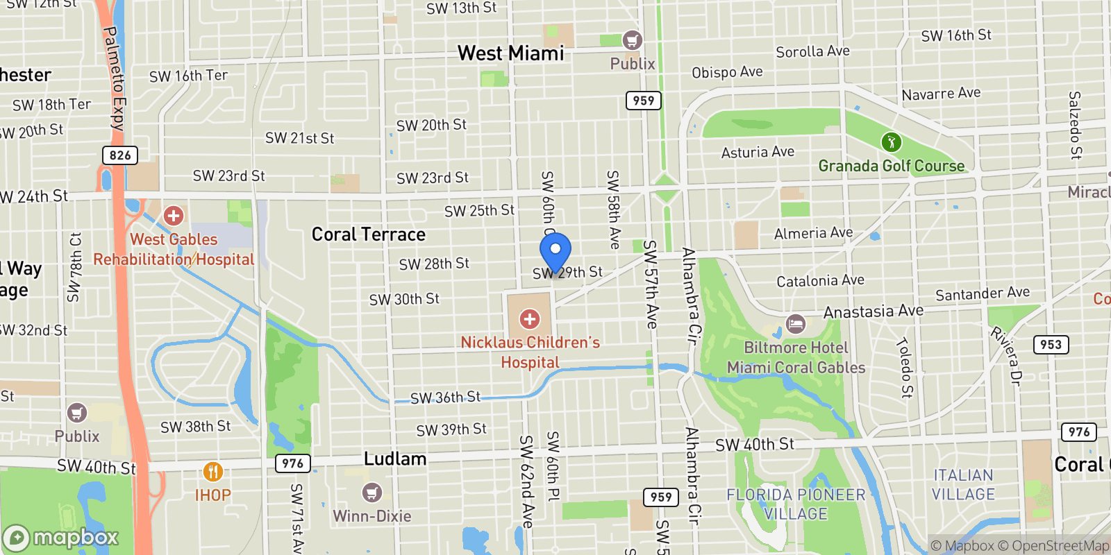 Map showing 6040 SW 29th St, Miami, Florida, United States.