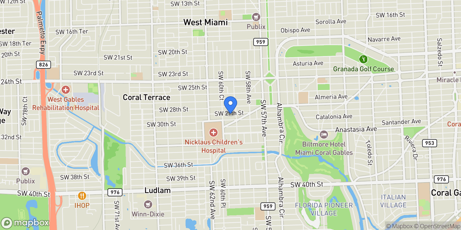 Map showing 5936 SW 29th St, Miami, Florida, United States.