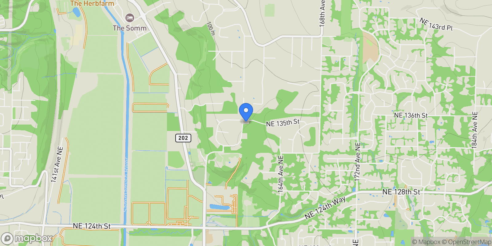 Map showing 13428 NE 160th Avenue, Redmond, WA, 98052, USA, Redmond, Washington, United States.