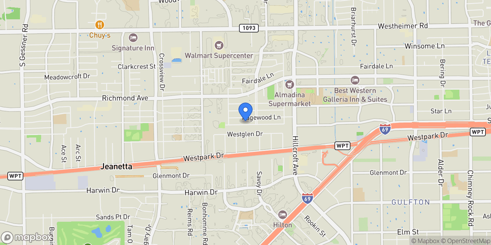 Map showing 7902 Windswept Lane, Houston, Texas, United States.