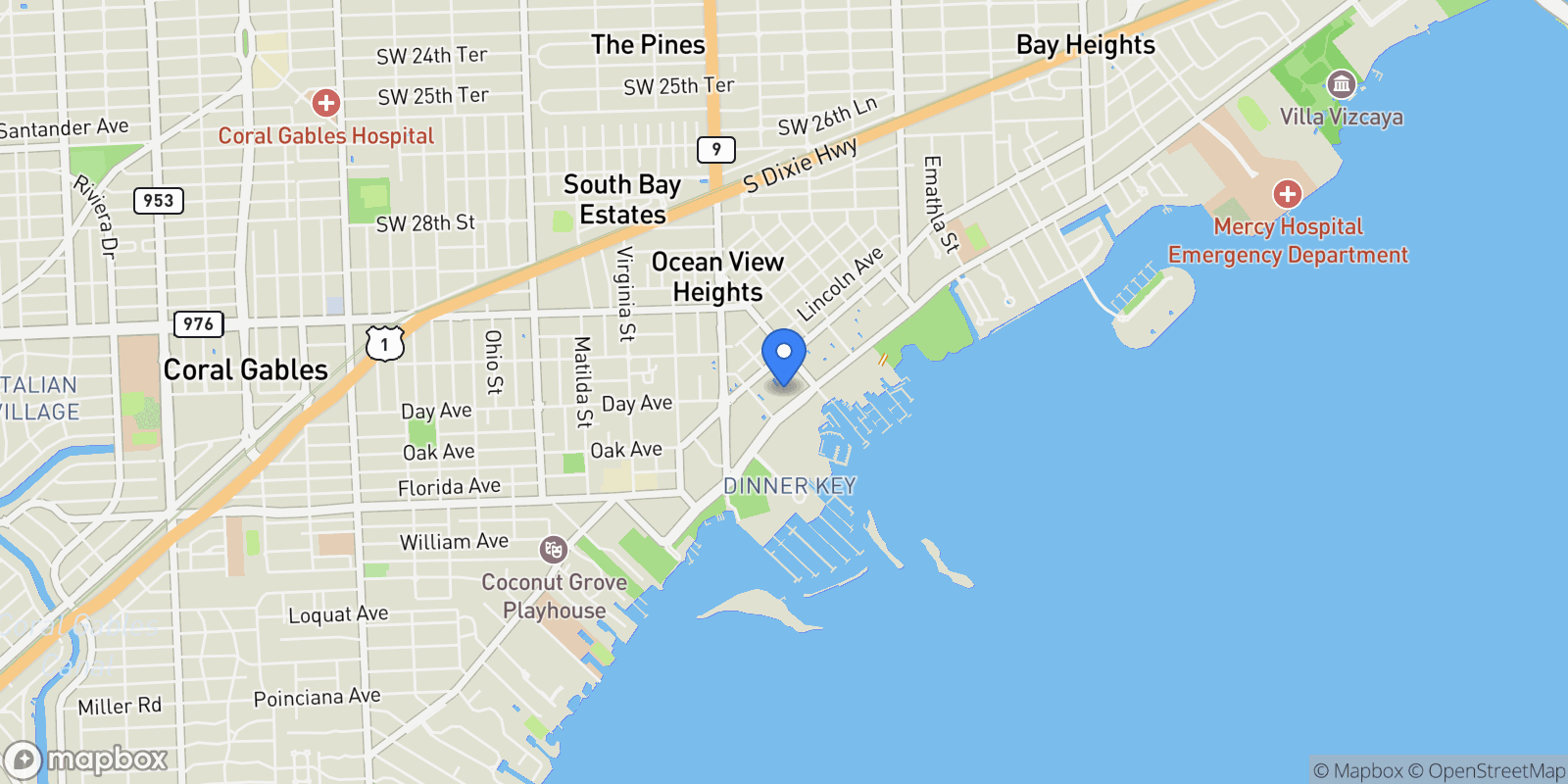 Map showing 2627 S Bayshore Dr 504, Miami, Florida, United States.