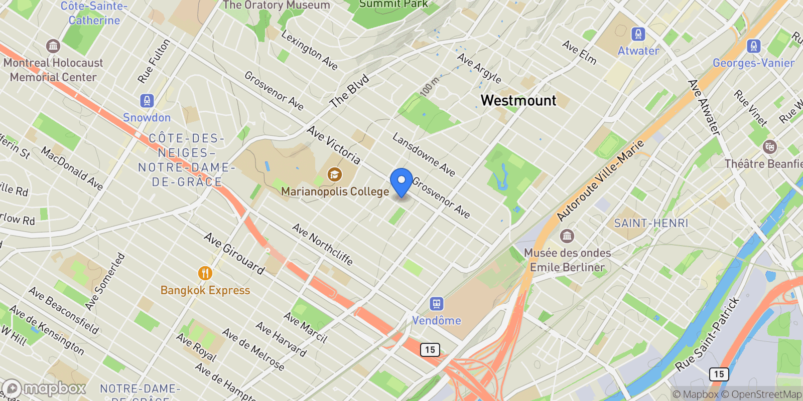 Map showing Westmount, Quebec, Canada.