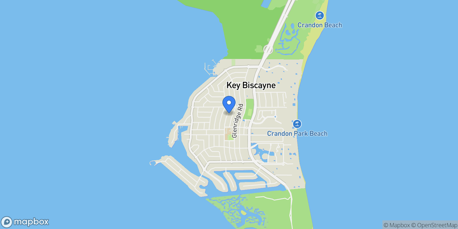 Map showing 445 Ridgewood Rd, Key Biscayne, Florida, United States.