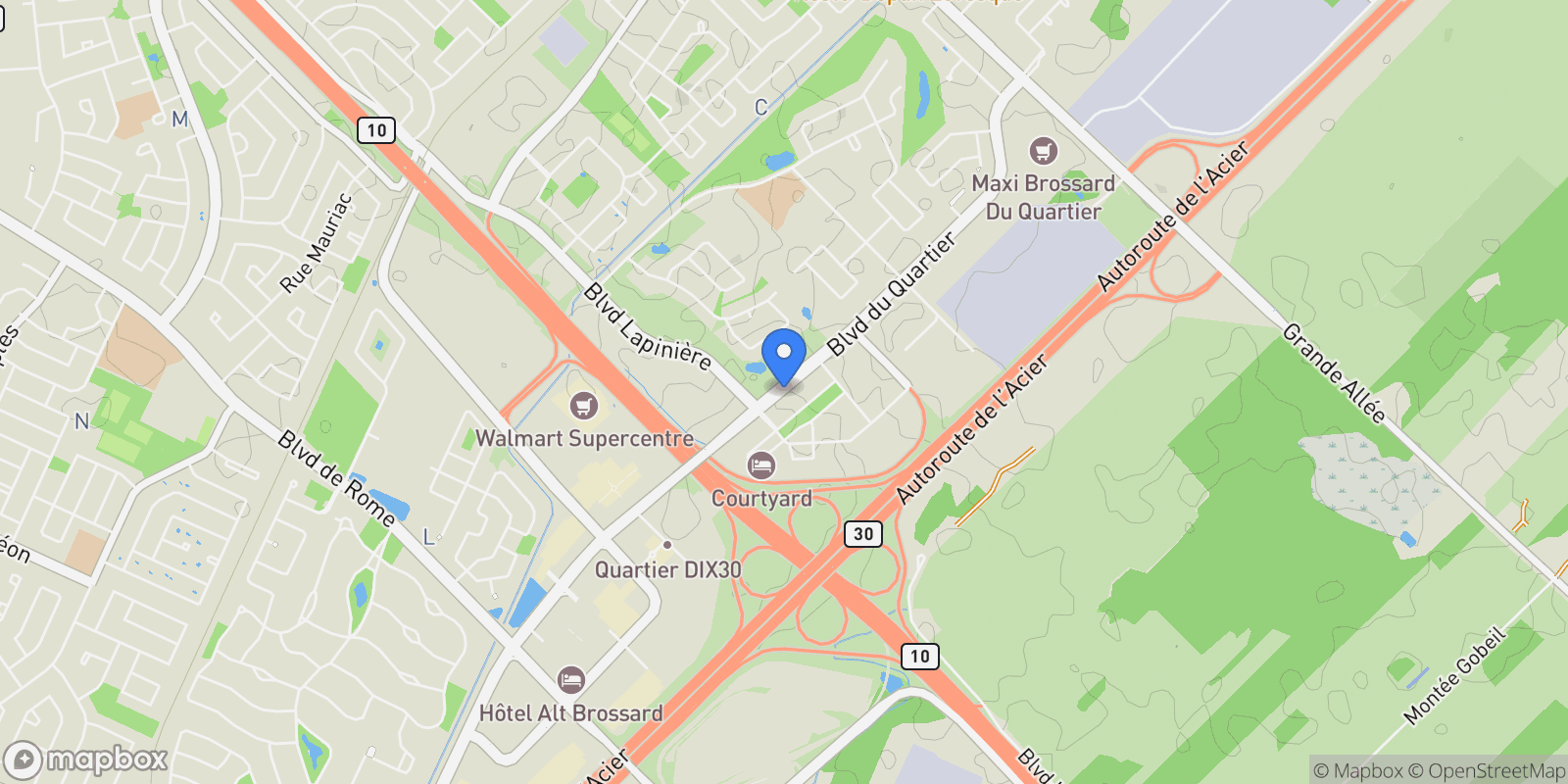 Map showing Brossard, Quebec, Canada.