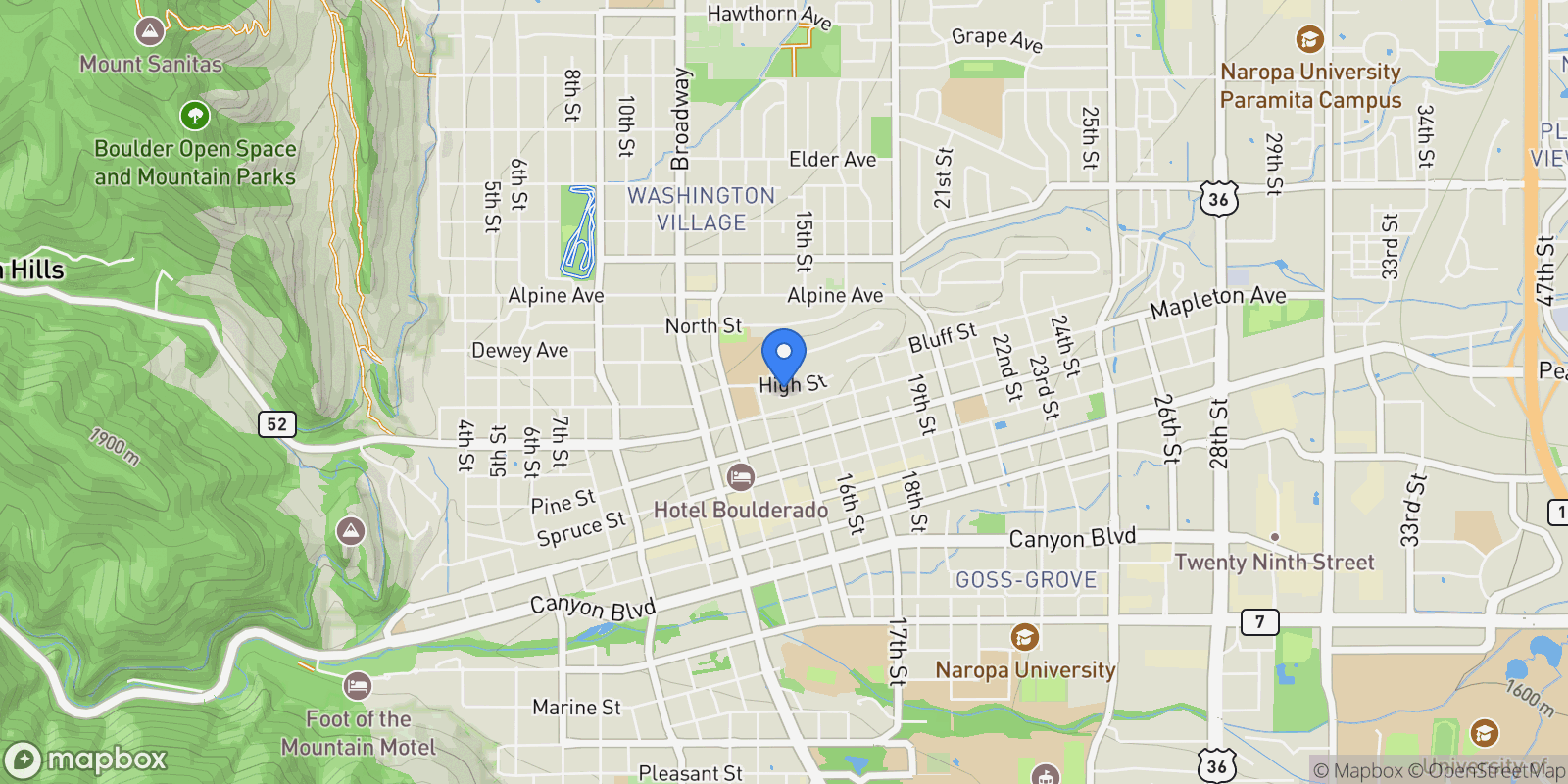 Map showing 1450 High Street, Boulder, Colorado, United States.