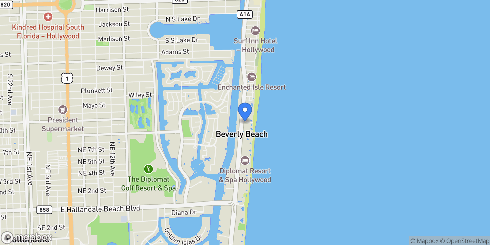Map showing 2711 S Ocean Dr 1202, Hollywood, Florida, United States.