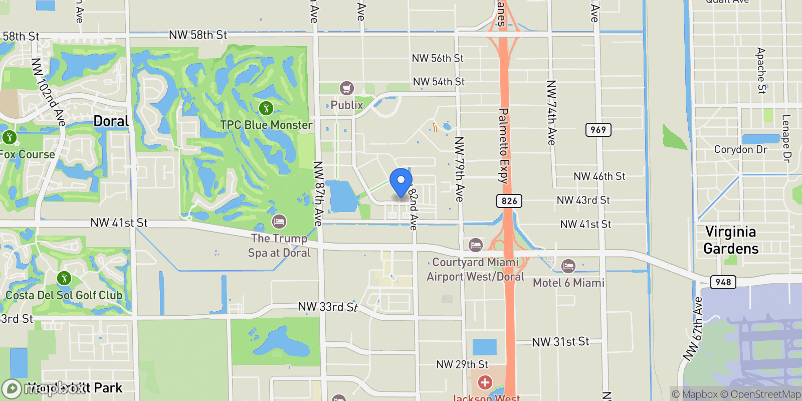 Map showing 8279 NW 43rd St, Miami Springs, Florida, United States.