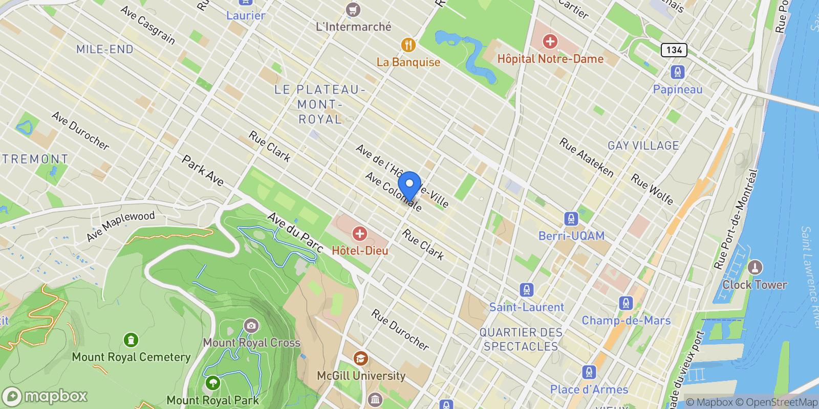 Map showing Montréal, Quebec, Canada.