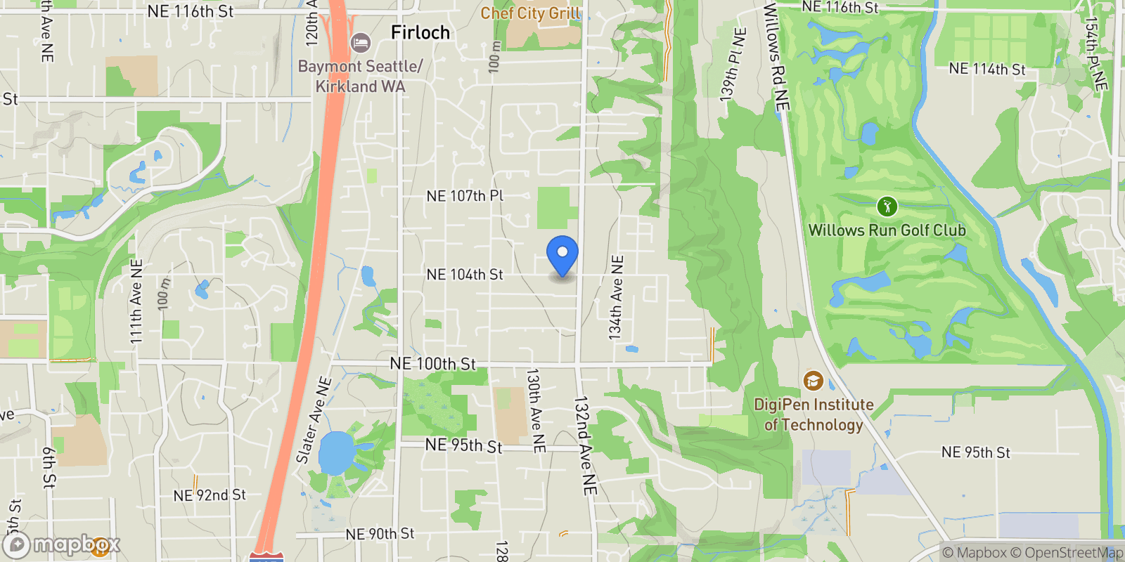 Map showing 13113 NE 104th Street, Kirkland, WA, 98033, USA, Kirkland, Washington, United States.