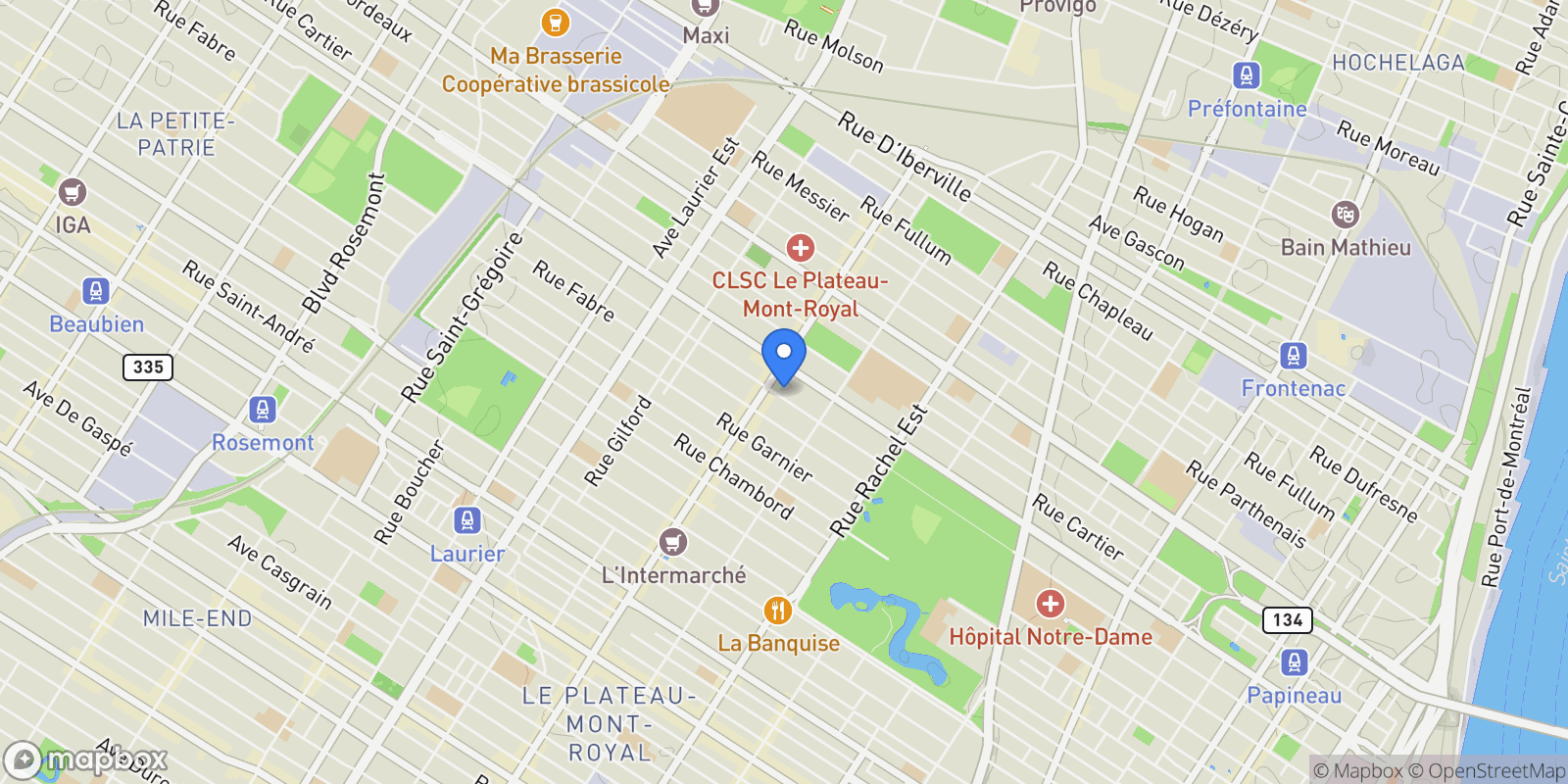 Map showing Montréal, Quebec, Canada.