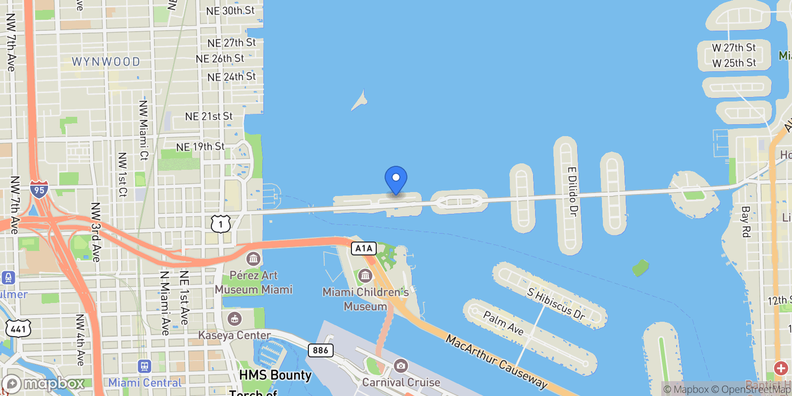 Map showing 1045 N Venetian Dr, Miami, Florida, United States.