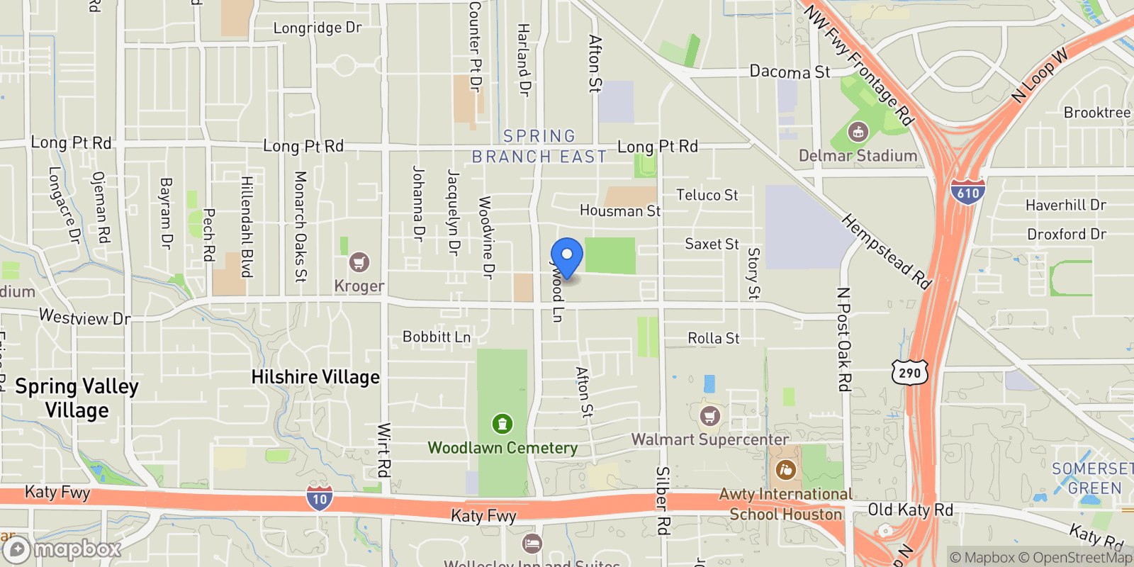 Map showing 1422 Caywood Lane D, Houston, Texas, United States.