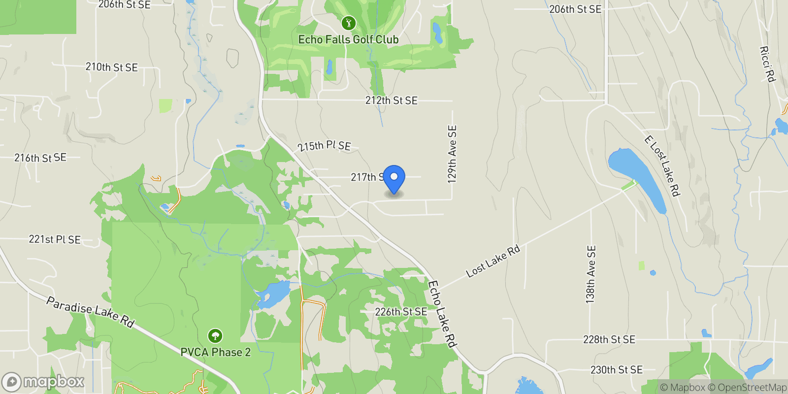 Map showing 12507 SE 218th Place, Snohomish, WA, 98296, USA, Snohomish, Washington, United States.
